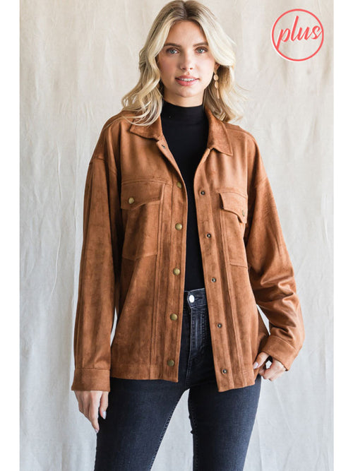 Camel Faux Suede Collared Jacket