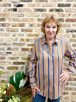 Mocha Stripe Button Down Top