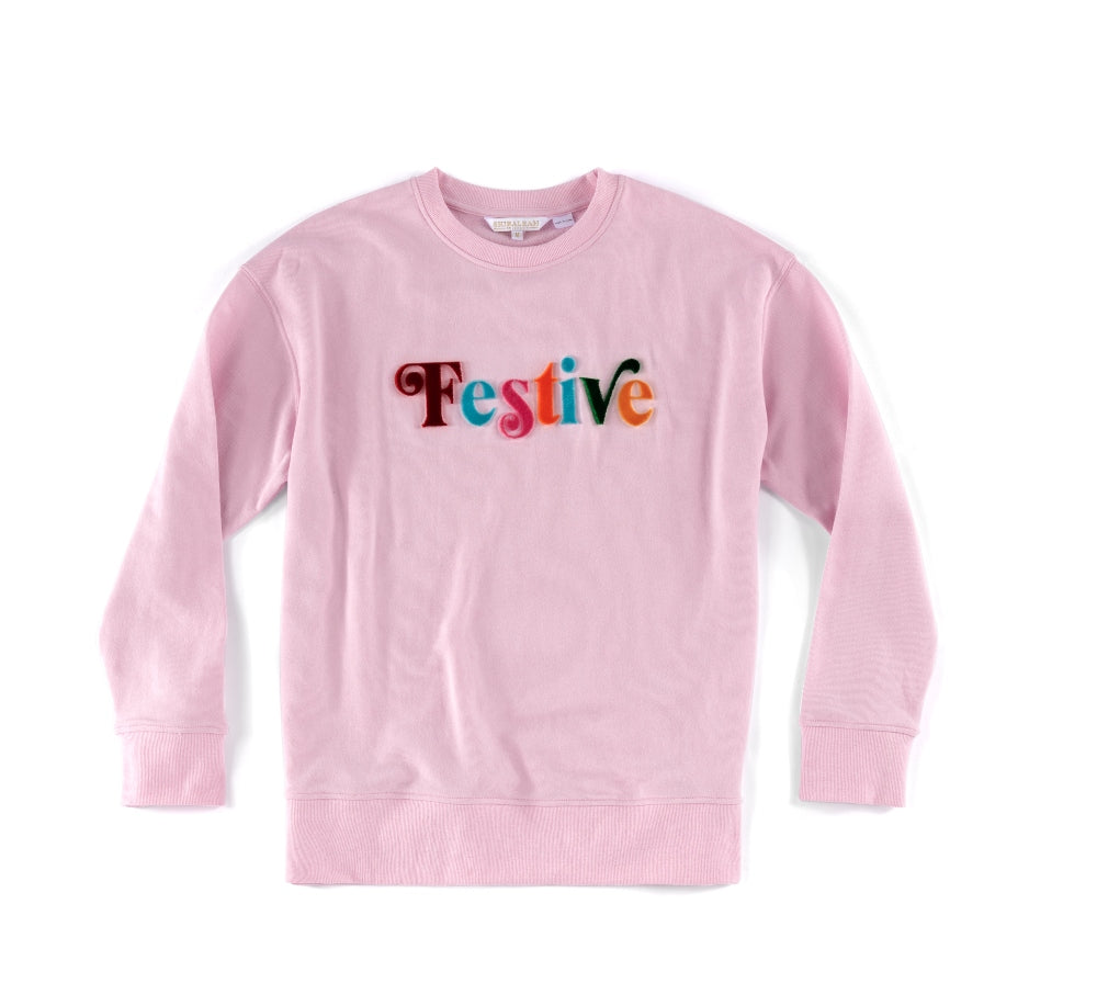 Festive Pink Velvet Raised Sweatshirt