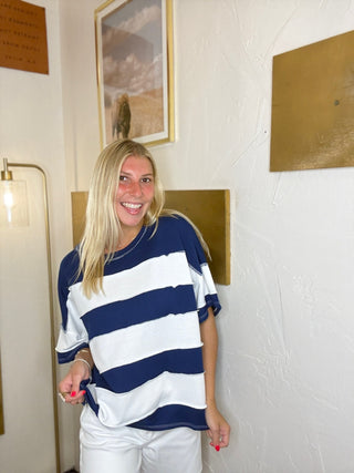 Navy Blue Striped Top