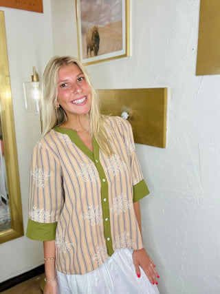 Marley Embroidered Stripe Blouse