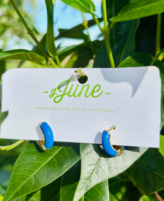 Blue Hinged Huggie Hoop Earrings