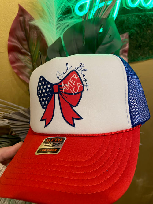 God Bless America Bow Trucker Hat