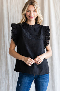 Black Square Block Frilly Blouse