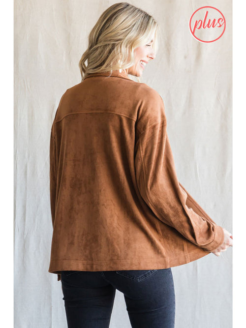 Camel Faux Suede Collared Jacket
