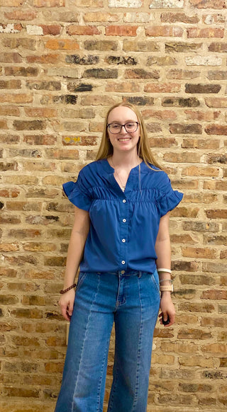 Navy Ruffle Blouse