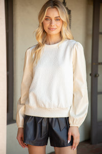 White Leopard And Leather Long Sleeve Blouse