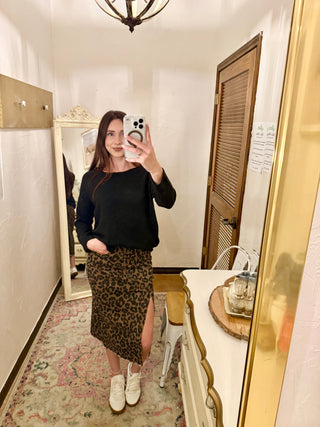 Denim Leopard Skirt