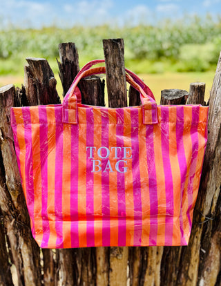 Orange and Pink Striped Tote Bag
