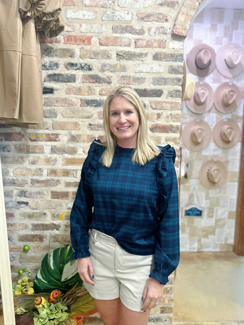 Avery Blue/Green Buffalo Check Blouse