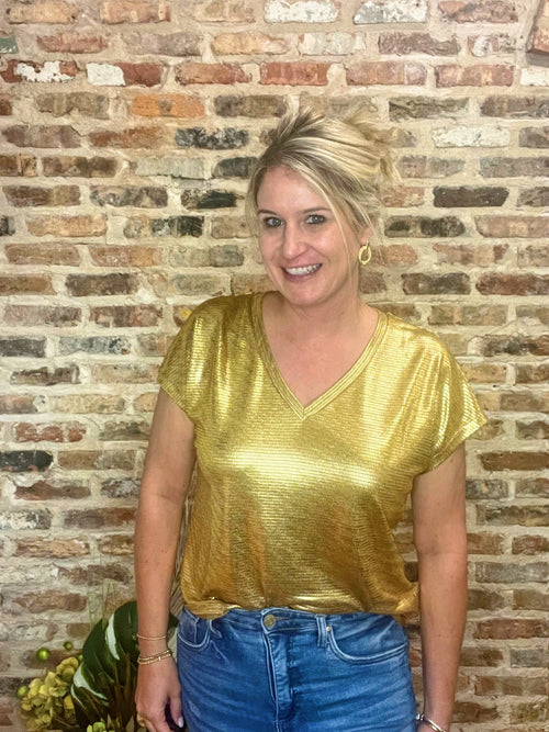 Gold Shimmer V-Neck Top