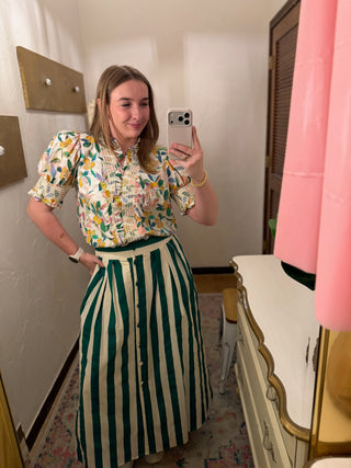 Green Striped Maxi Skirt