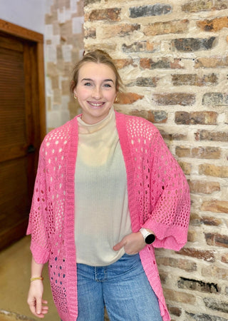 Jeanie Crochet Cardigan - Pink