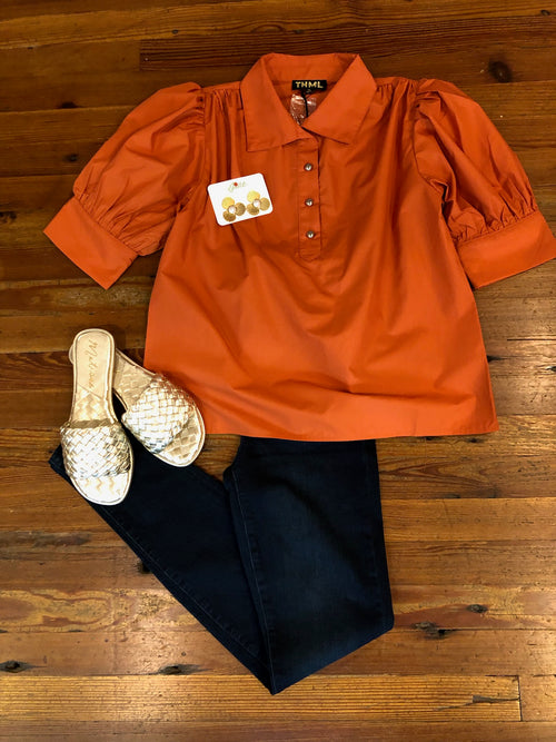 Burt Orange Collared Blouse