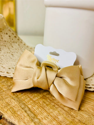 Mini Satin Beige Bow Clip
