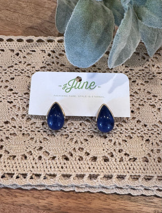 Navy Marble Drop Earrings