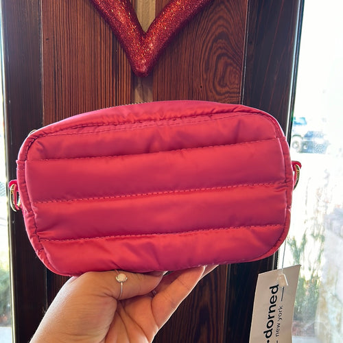 Pink Quilted Puffy Zip Top Messenger Purse