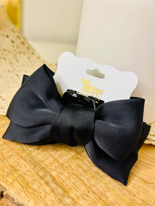 Mini Satin Black Bow Clip