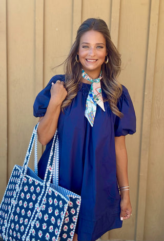 Natalie Navy Poplin Dress
