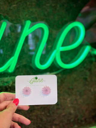 Pink Frosted Sunflower Stud Earrings