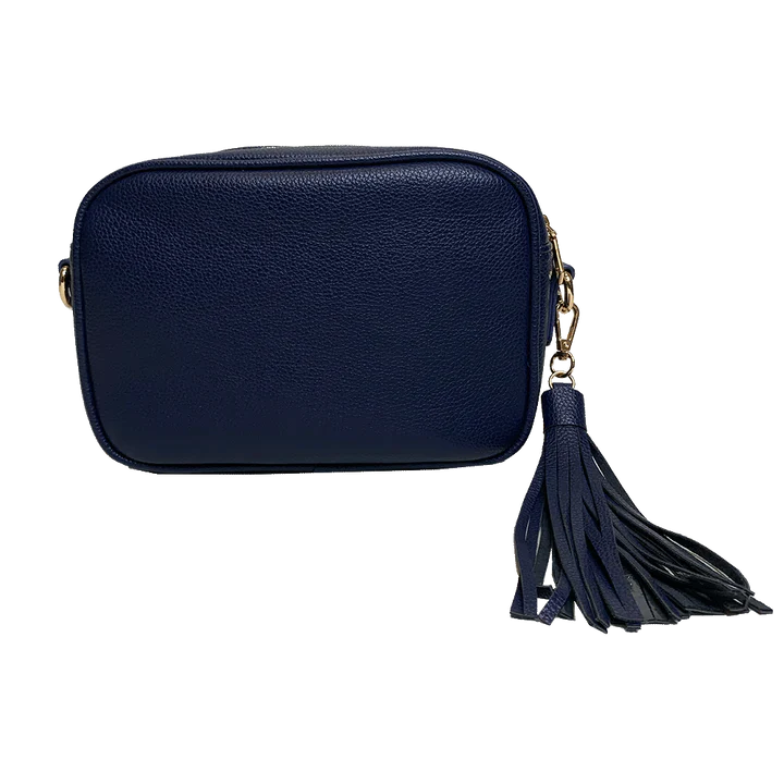 Navy Pebble Vegan Leather Tassel Handbag