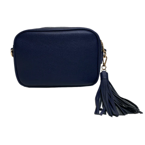 Navy Pebble Vegan Leather Tassel Handbag