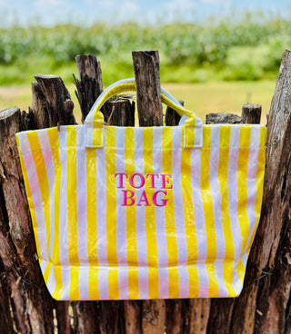 Yellow and White Striped Tote Bag