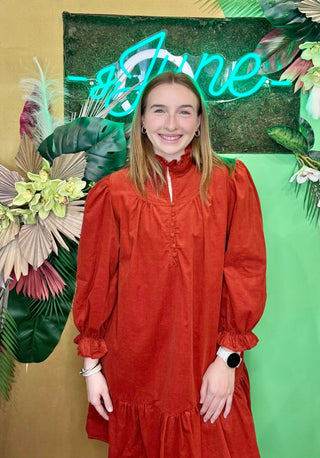 Rust Corduroy Mini Dress