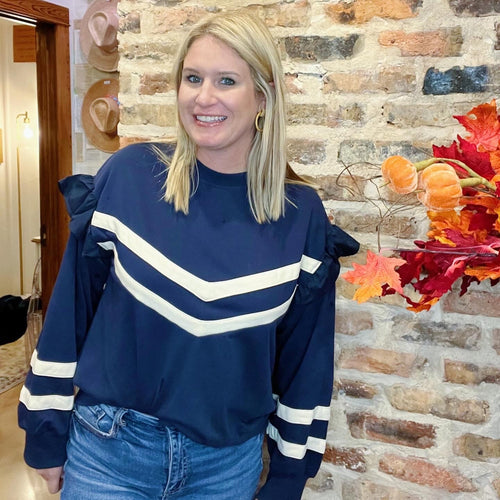 Navy Striped Ruffle Sweatshirt