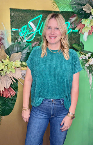 Hunter Green Waffle Sweater Tee