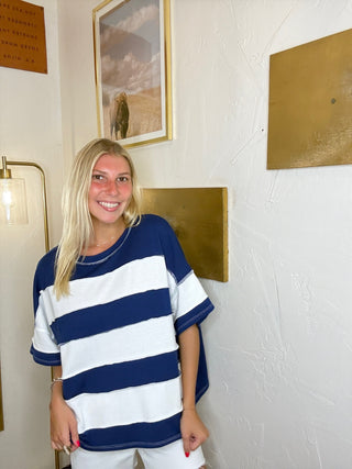 Navy Blue Striped Top