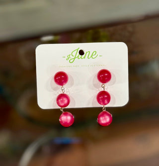 Cranberry Pink Moonglow Tri Dot Earrings