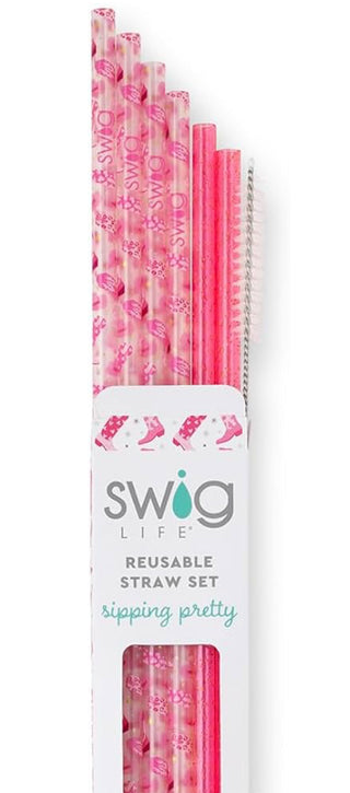 Howdy Y'all + Pink Glitter Reusable Straw Set