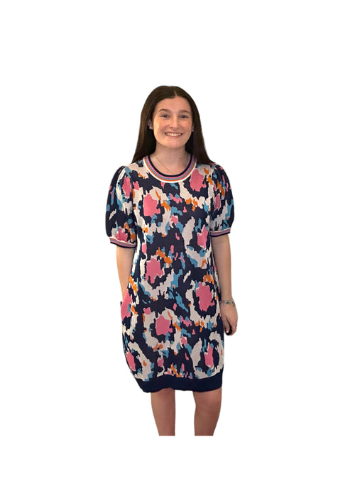 Navy Print Knit Dress