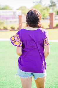 Purple With Gold Embroidery Blouse