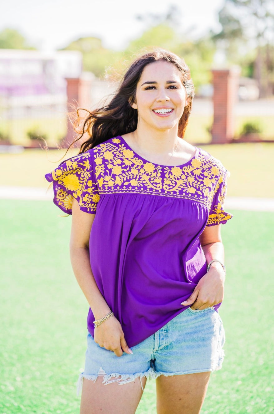 Purple With Gold Embroidery Blouse
