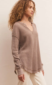 Milk Shake V-Neck Waffle Thermal Top
