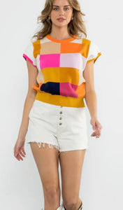 Pink & Orange Checkerd Top