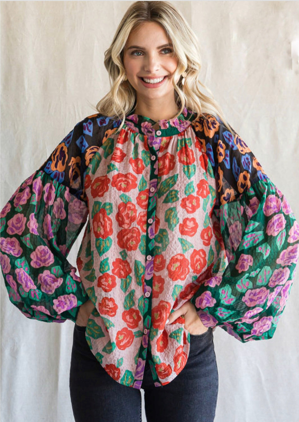 Blush Mix Floral Print Blouse