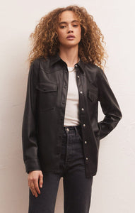 Black Faux Leather Shirt Jacket