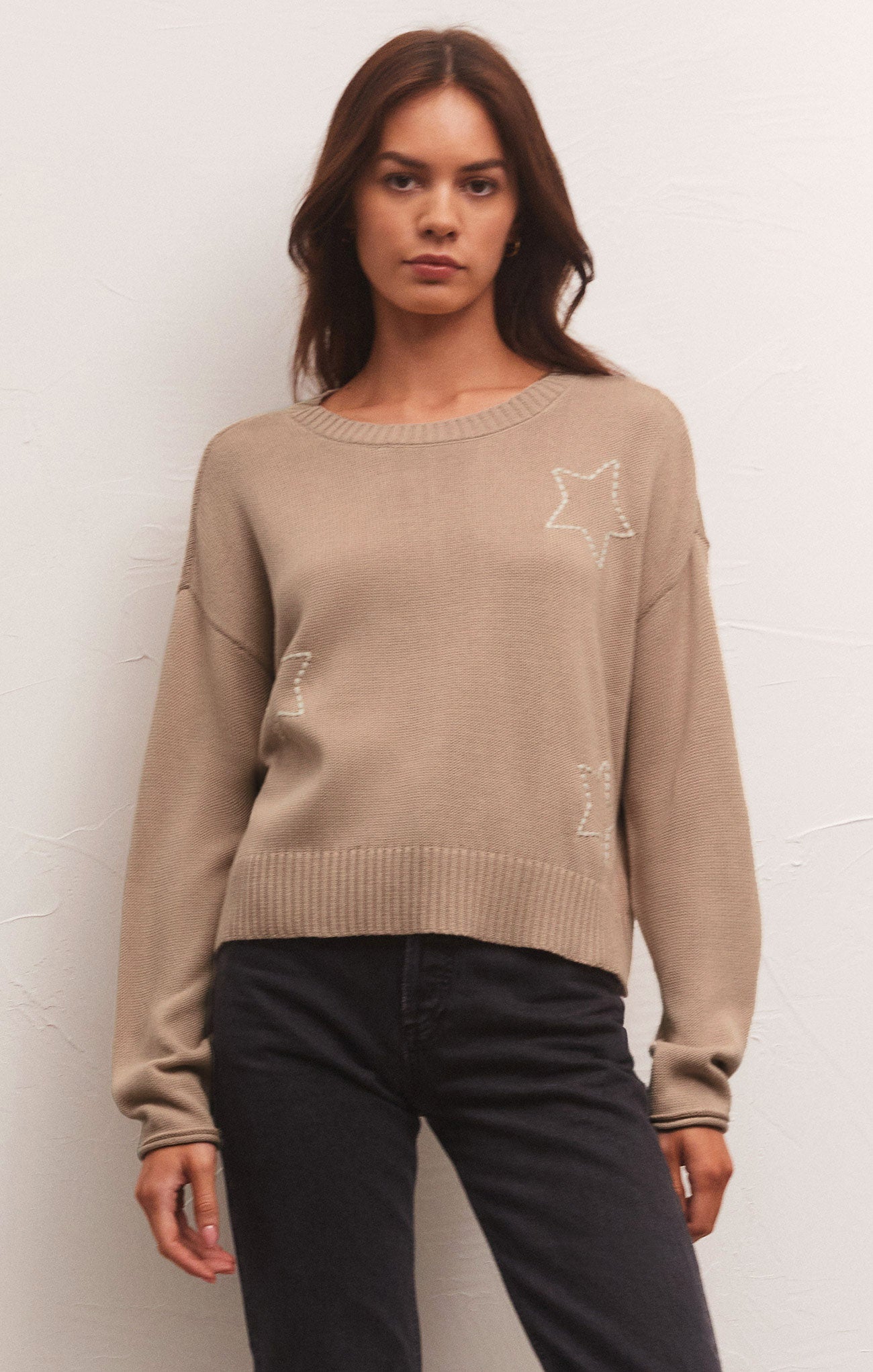 Beige Open Stitched Star Sweater