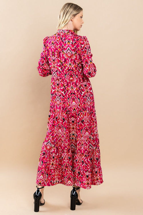 Fuchsia Midi Shirt Dress With Tiered Skirt