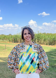 Emerald Mix Balloon Sleeve Blouse