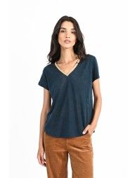 Duck Blue With Gold V-Neck Blouse