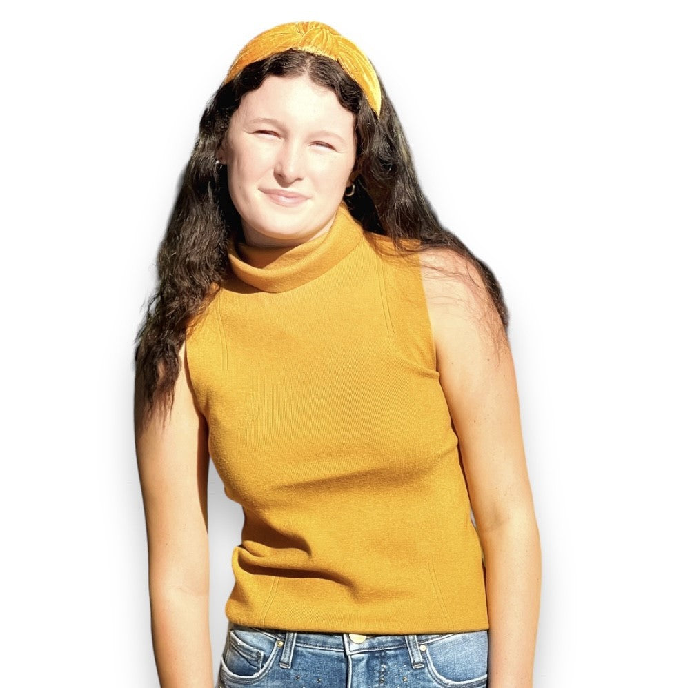 Mustard Turtleneck Sleeveless Blouse