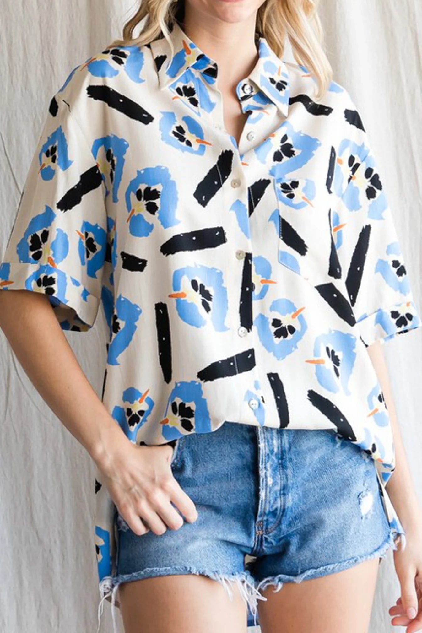 Vibrant Blue Abstract Flowers Shirt