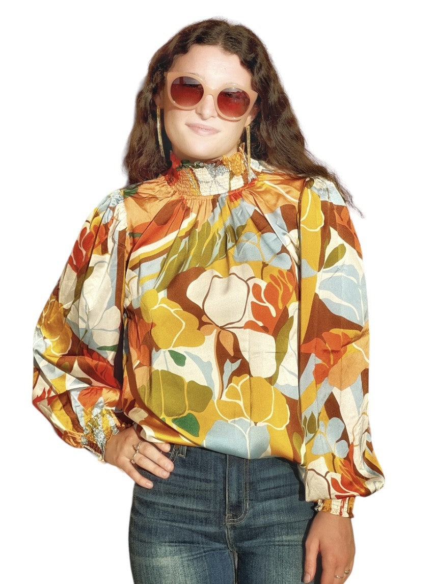 Groovy Mustard Floral Print Blouse