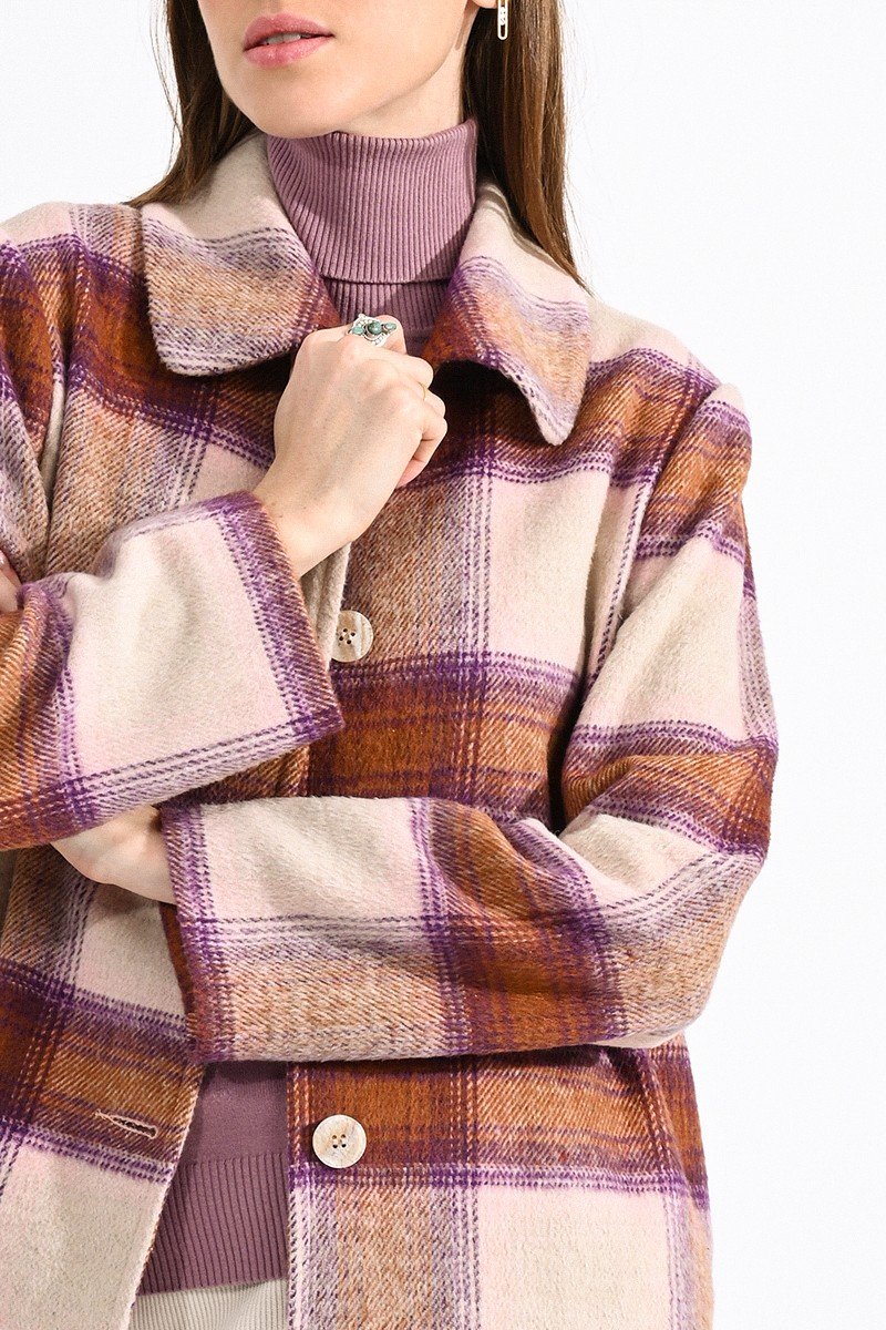 Purple Plaid Print Jacket