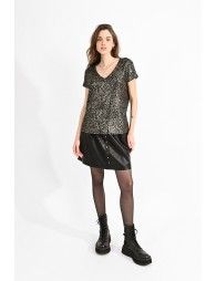 Black Leopard V-Neck Blouse
