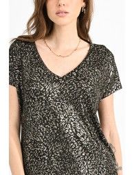 Black Leopard V-Neck Blouse